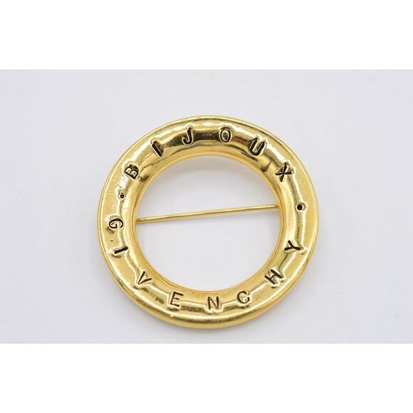 Givenchy Vintage Logo Pin Brooch Gold Bijoux Letter Round Signed 1980s Bin4 - Picture 1 of 12